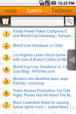 Screenshot showing Wowd hotlist for Sports